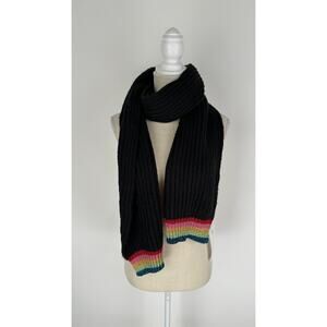 Black Metallic Rainbow Ribbed Knit Scarf New
